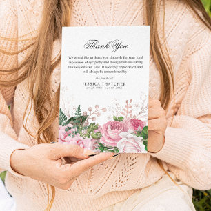 Elegant Pink Watercolor Floral Memorial Thank You Card