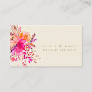 Elegant Pink Watercolor Floral Modern Beauty Business Card