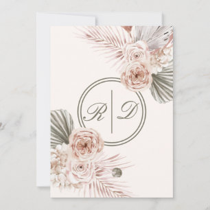 Elegant Pink Watercolor Floral Monogram Wedding In Invitation