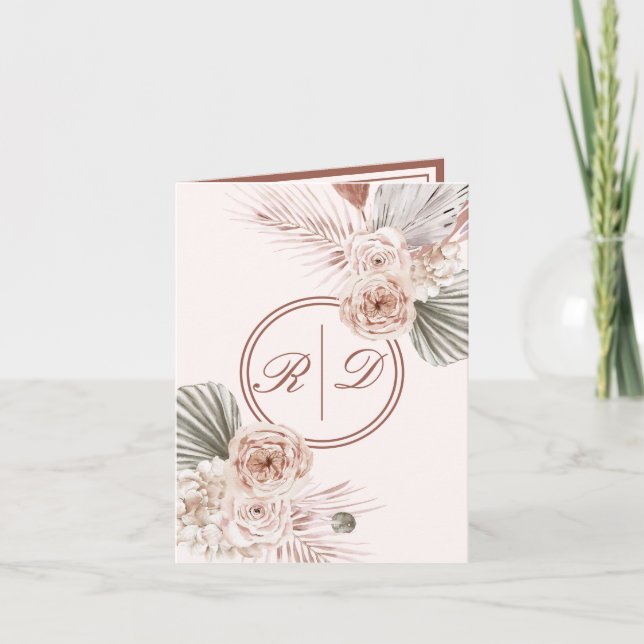 Elegant Pink Watercolor Floral Monogram Wedding Invitation (Front)