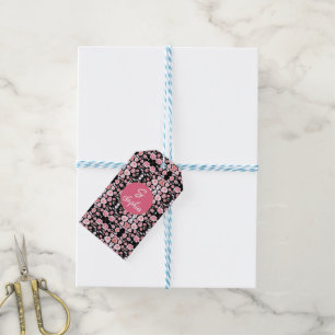 Elegant Pink Watercolor Floral Monogrammed Name Gift Tags
