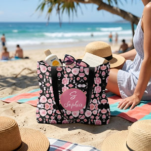 Elegant Pink Watercolor Floral Monogrammed Name Tote Bag