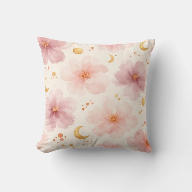 Elegant Pink Watercolor Floral Pattern Cushion (Front)
