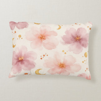 Elegant Pink Watercolor Floral Pattern Decorative Cushion