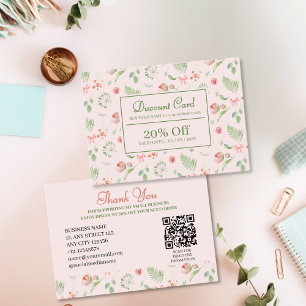 Elegant Pink Watercolor Floral Pattern Festive Discount Card