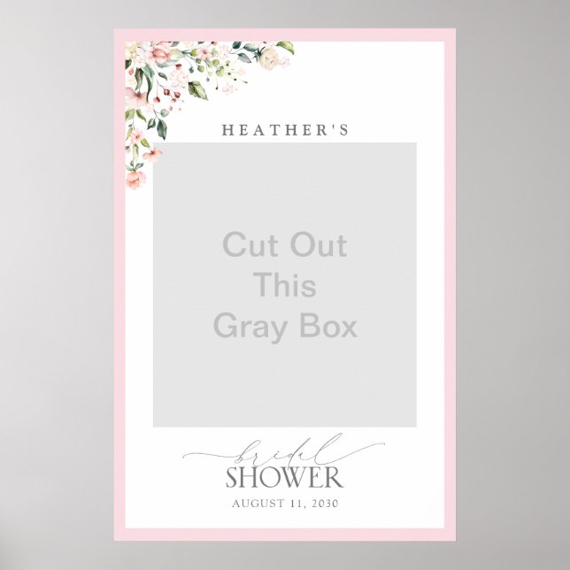 Elegant Pink Watercolor Floral Shower Photo Booth  Poster (Front)