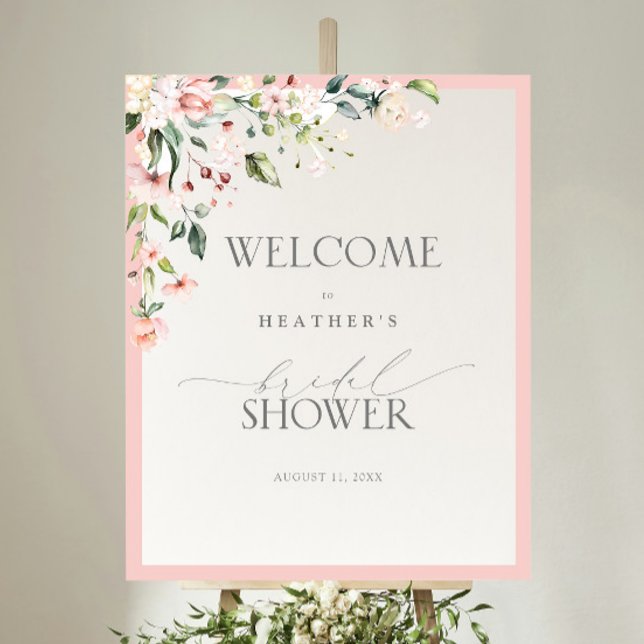 Elegant Pink Watercolor Floral Shower Welcome Poster (Creator Uploaded)