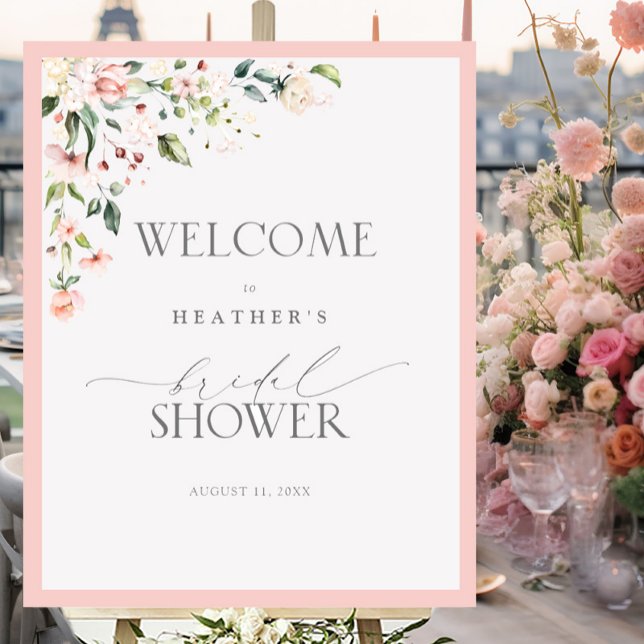 Elegant Pink Watercolor Floral Shower Welcome Poster (Creator Uploaded)