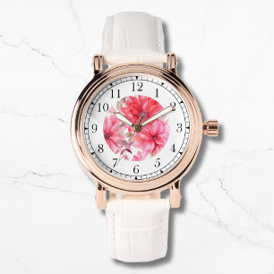 Elegant Pink Watercolor Floral Stylish Chic Womans Watch