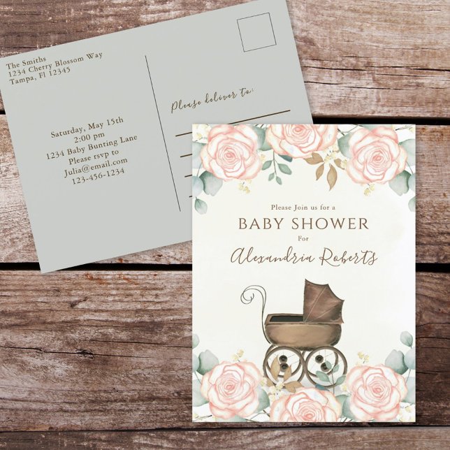 Elegant Pink Watercolor Floral Sweet Baby Shower Postcard (Creator Uploaded)