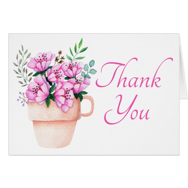 Elegant Pink Watercolor Floral Thank You (Front Horizontal)