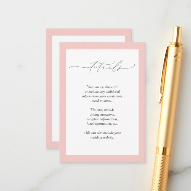 Elegant Pink Watercolor Floral Wedding Details Enclosure Card (Front/Back In Situ)