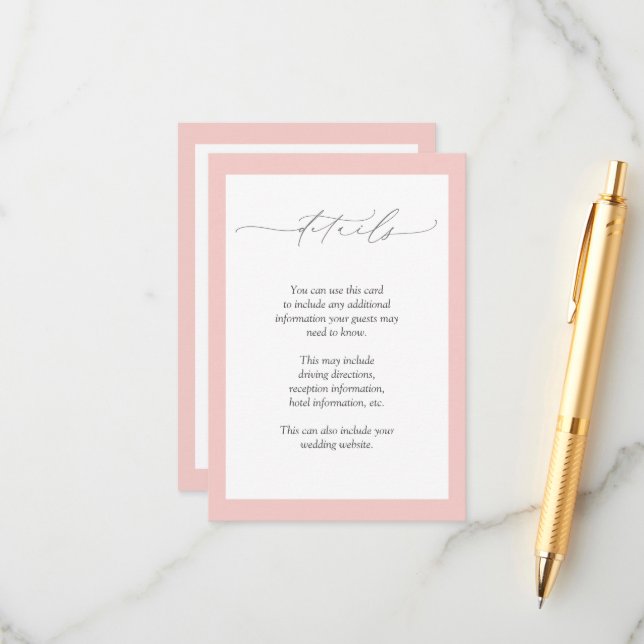 Elegant Pink Watercolor Floral Wedding Details Enclosure Card (Front/Back In Situ)