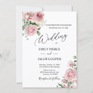 Elegant Pink Watercolor Floral Wedding Invitation
