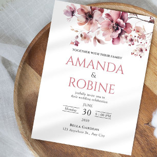 Elegant Pink Watercolor Floral Wedding Invitation