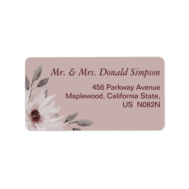 Elegant Pink Watercolor Floral Wedding Label (Front)