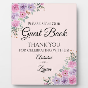 Elegant Pink Watercolor Floral Wedding Plaque