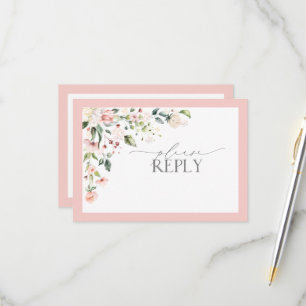 Elegant Pink Watercolor Floral Wedding RSVP Card