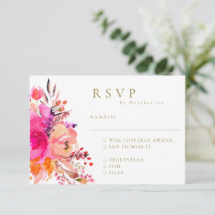 Elegant Pink Watercolor Floral Wedding RSVP Meal Card