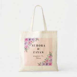 Elegant Pink Watercolor Floral Wedding Tote Bag