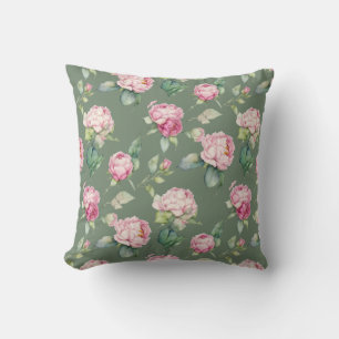 Elegant pink watercolor florals peonies roses cushion