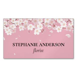Elegant Pink Watercolor Florist Magnetic Business Card