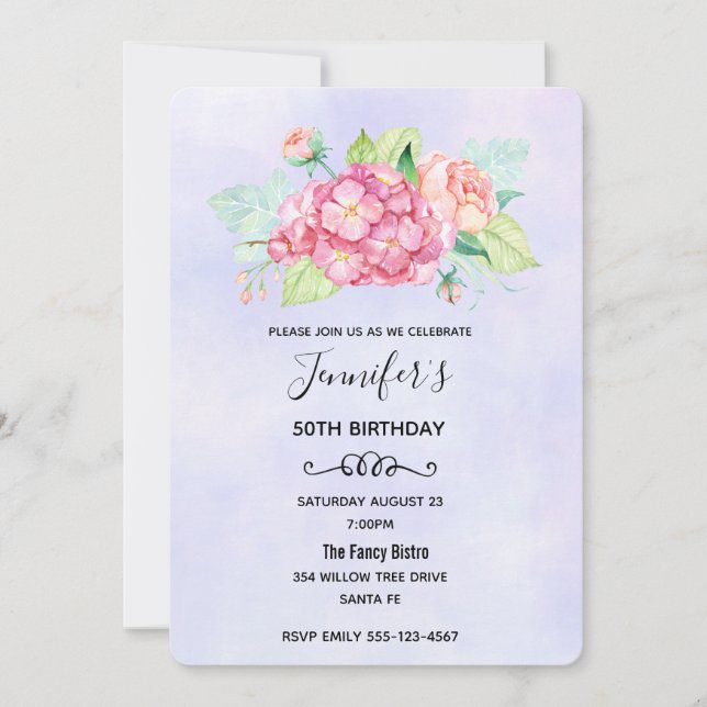 Elegant Pink Watercolor Flower Bouquet Birthday Invitation (Front)