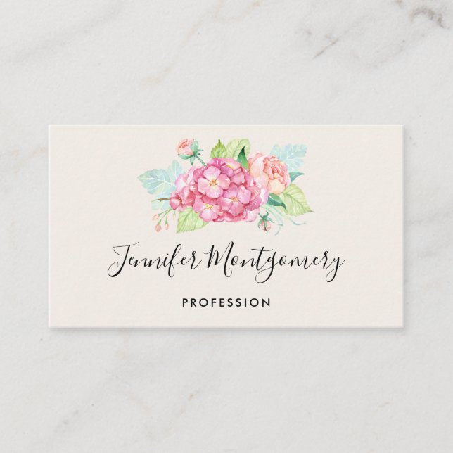 Elegant Pink Watercolor Flower Bouquet Business Card (Front)
