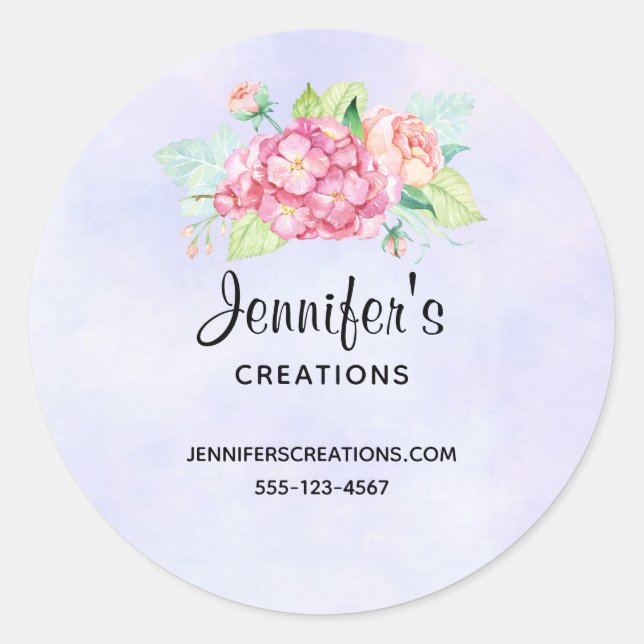 Elegant Pink Watercolor Flower Bouquet Business Classic Round Sticker (Front)