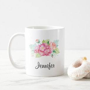 Elegant Pink Watercolor Flower Bouquet Coffee Mug