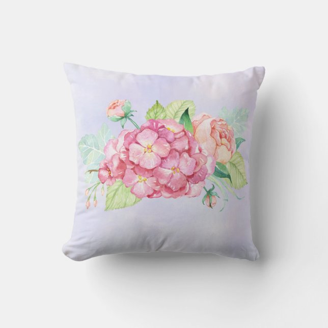 Elegant Pink Watercolor Flower Bouquet Cushion (Front)