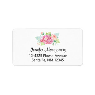 Elegant Pink Watercolor Flower Bouquet Label