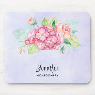 Elegant Pink Watercolor Flower Bouquet Mouse Mat