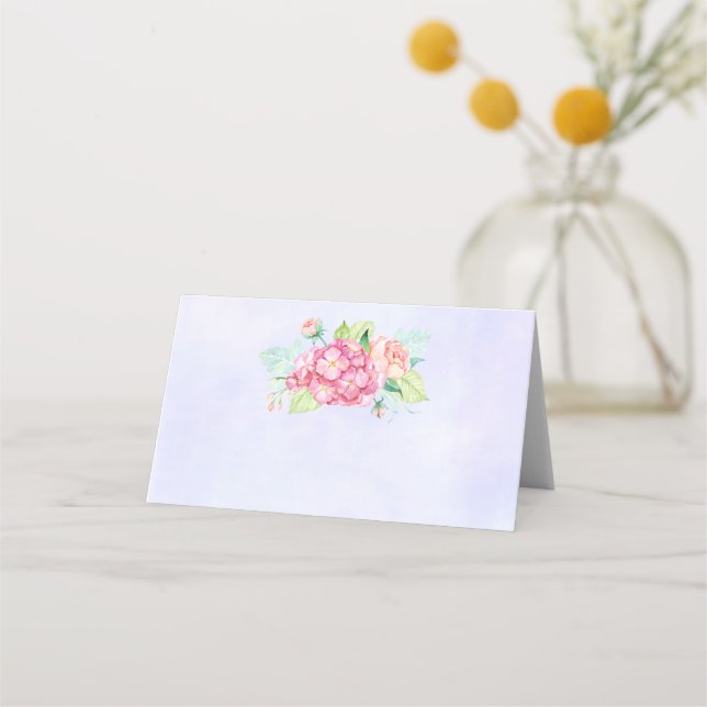 Elegant Pink Watercolor Flower Bouquet Place Card (Front)