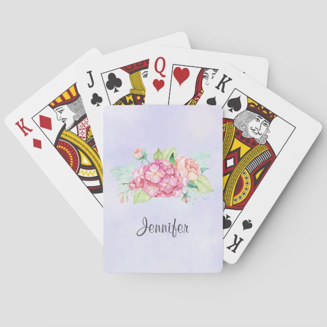 Elegant Pink Watercolor Flower Bouquet Playing Cards (Back)