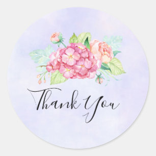 Elegant Pink Watercolor Flower Bouquet Thank You Classic Round Sticker