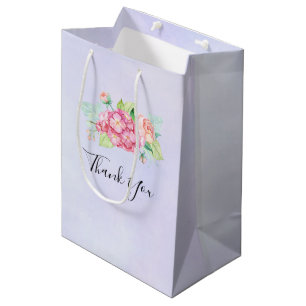 Elegant Pink Watercolor Flower Bouquet Thank You Medium Gift Bag