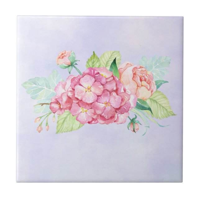 Elegant Pink Watercolor Flower Bouquet Tile (Front)