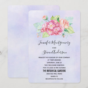 Elegant Pink Watercolor Flower Bouquet Wedding Invitation