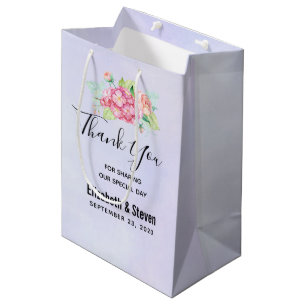 Elegant Pink Watercolor Flower Bouquet Wedding Medium Gift Bag