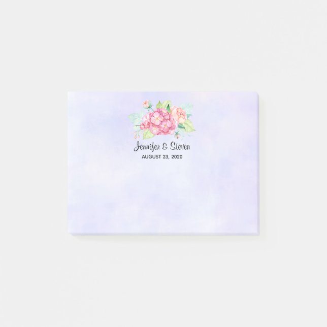 Elegant Pink Watercolor Flower Bouquet Wedding Post-it Notes (Front)