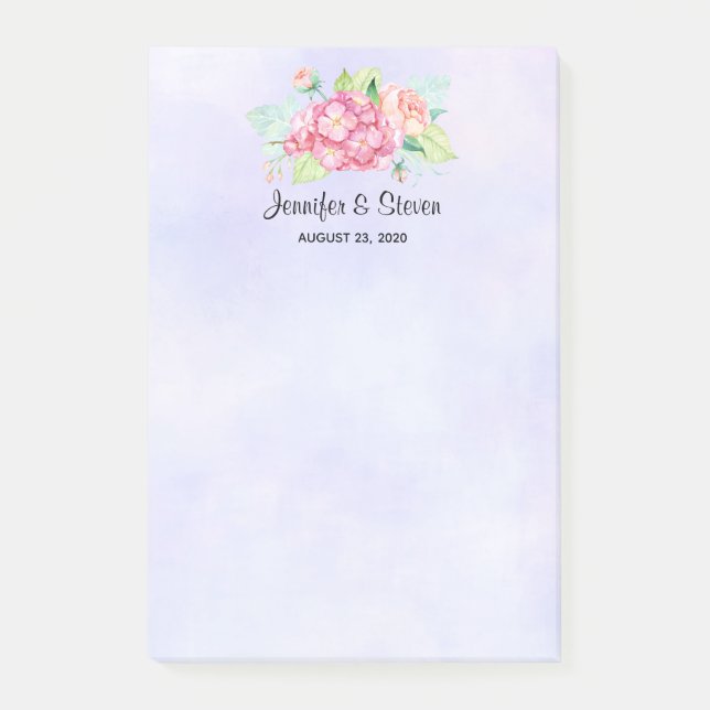 Elegant Pink Watercolor Flower Bouquet Wedding Post-it Notes (Front)