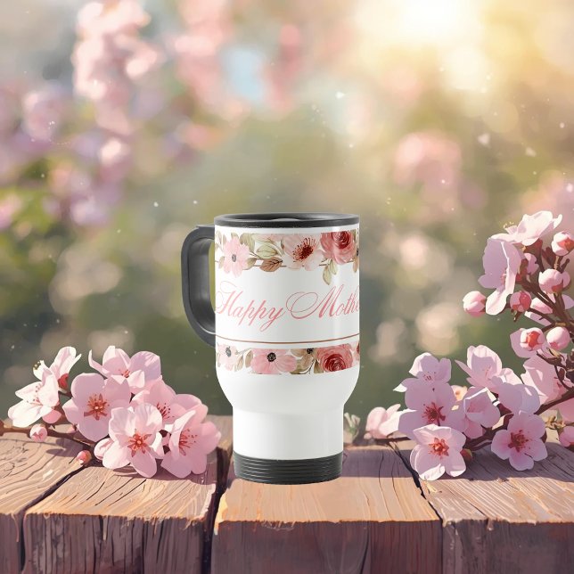 Elegant Pink Watercolor Flower Travel Mug (Creator Uploaded)