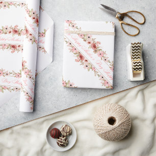 Elegant Pink Watercolor Flower Wrapping Paper