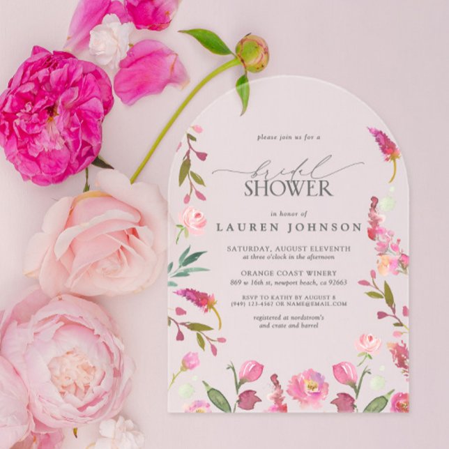 Elegant Pink Watercolor Flowers Bridal Shower Acrylic Invitations (Creator Uploaded)