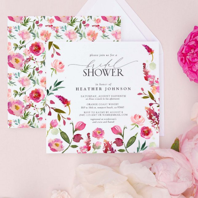 Elegant Pink Watercolor Flowers Bridal Shower Invitation (Bright Blooms for the Bride-to-Be 🌸)
