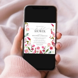 Elegant Pink Watercolor Flowers Bridal Shower Invitation