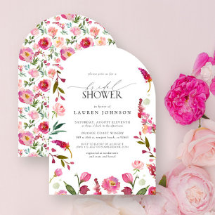 Elegant Pink Watercolor Flowers Bridal Shower Invitation