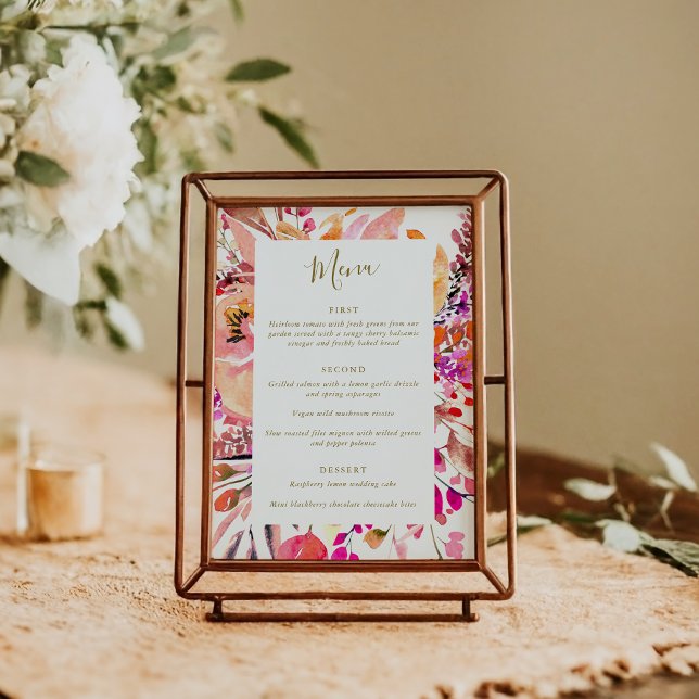 Elegant Pink Watercolor Flowers Custom Wedding Menu (Creator Uploaded)