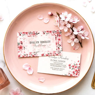 Elegant Pink Watercolor Flowers Floral Business Card